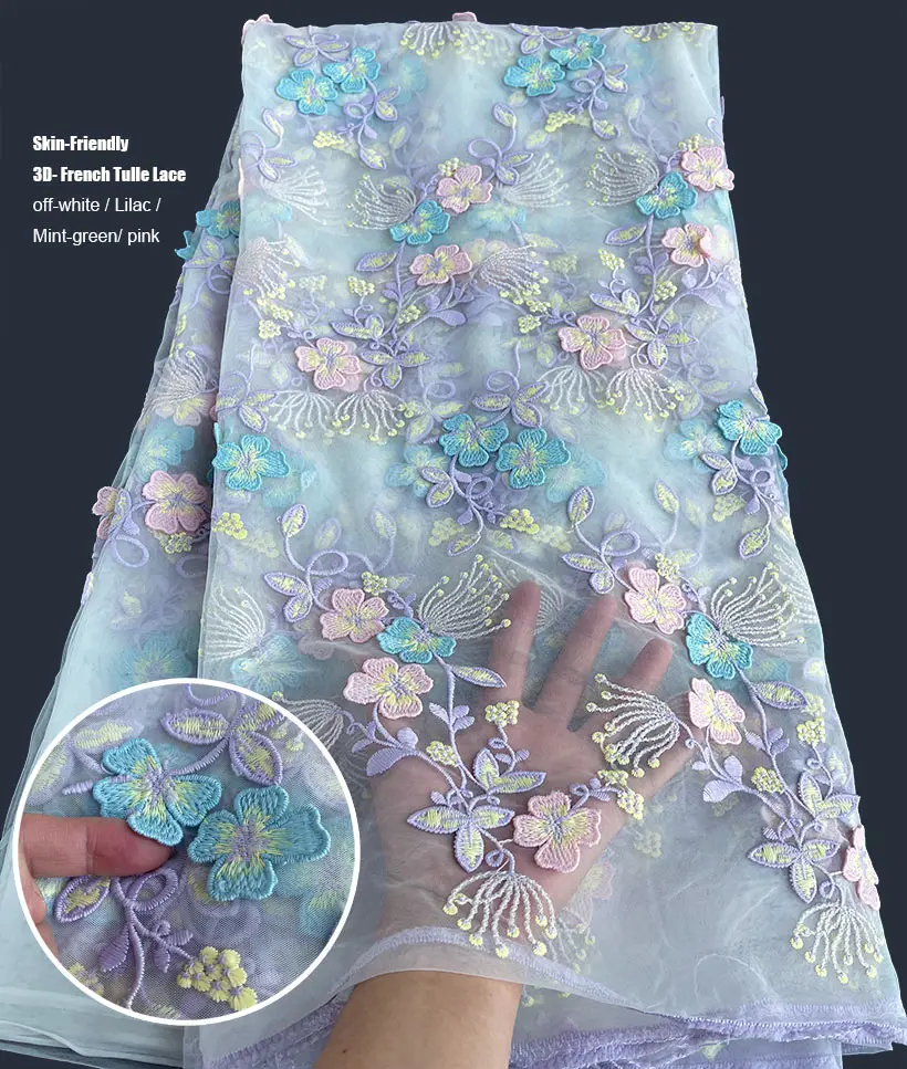 DIY Wedding Dress  French Tulle Lace with Appliques Dubai Chantilly African Embroidered Mesh Fabric Sewing Ceremony Gown