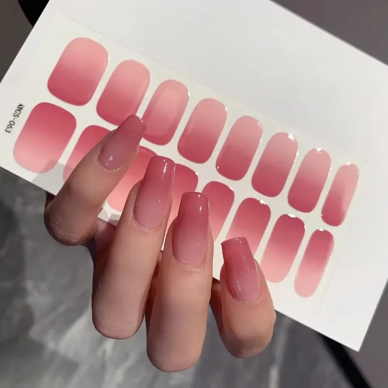 Semi-cured Gel Nail Stickers Solid Color French Manicure Nail Semi-baked Tips Full UV Nail Need Decals Paste Lamp NailArt