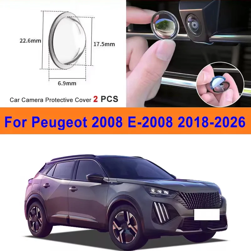 2Pcs For Peugeot 2008 E-2008 2018-2026 PC Lens Protector Stickers 360 Reverse Image Car Camera Cover Anti-Scratch