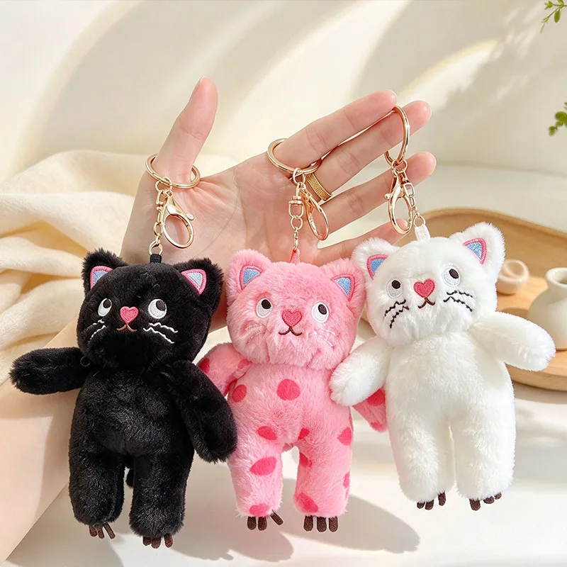 Cute Plush Keychain Kawaii Pink Cat Plush Pendant Soft Animal Keyring Car Key Buckle Accessories Bag Hanging Christmas Gift