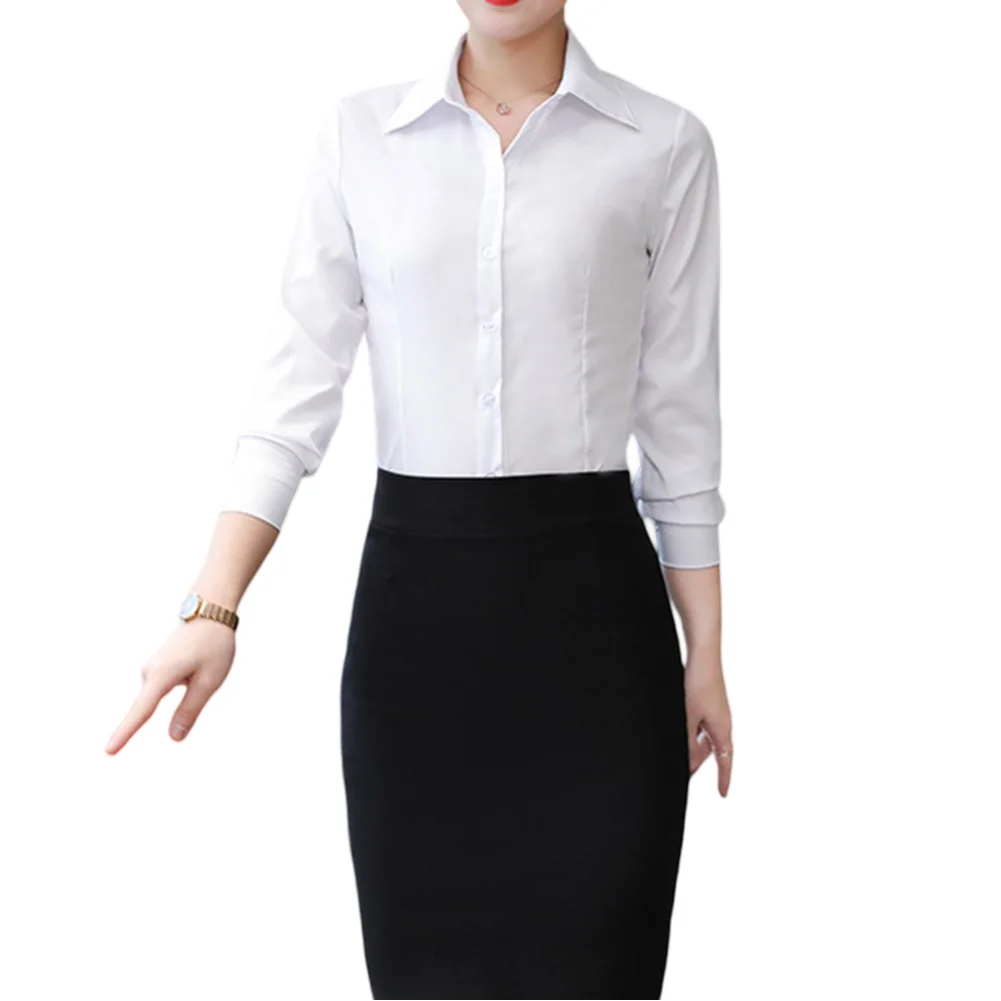 

Base White Shirt Ladies Fashion Shirt Korean Style Fashion Top Solid Color Blouse Ladies Lapel Neckline All Seasons