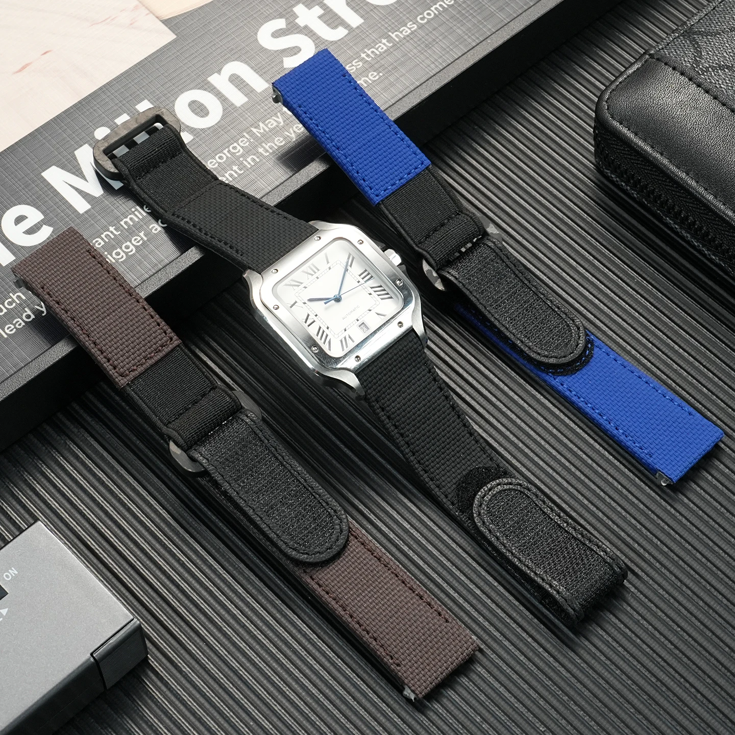 For Cartier waterproof quick release fluororubber watch strap with Santos 100 series outdoor leather bracelet for men 21mm