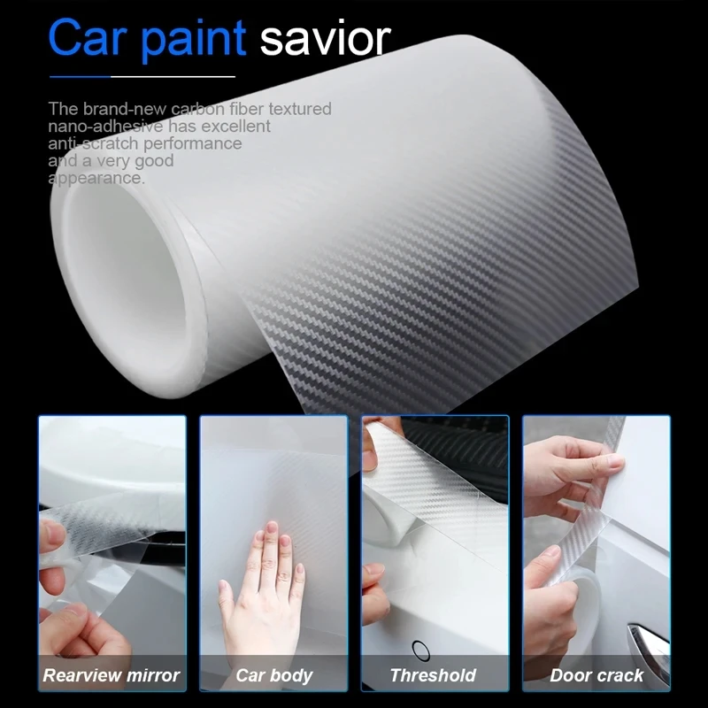 3D Carbon Fiber Sticker Paste Car Threshold Protective Film DIY Automotive Anti Scratch Waterproof Transparent Car Nano Sticker