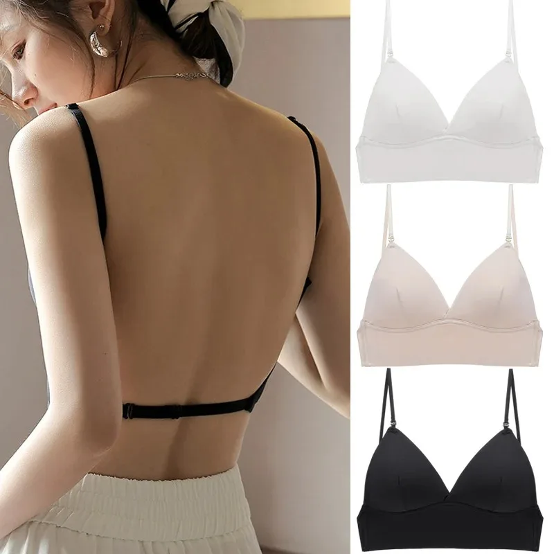 nvisible Push Up Bra Backless Women Bras Low Cut Sexy Plunge Brassiere Open Back Wedding Underwear Seamless Deep U Lingerie