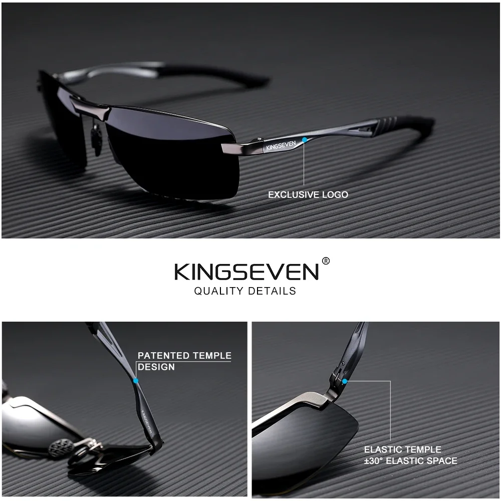 KINGSEVEN خمر النظارات الشمسية الفاخرة الرجال مستطيلة بدون شفة نظارات واقية UV400 الاستقطاب الرجعية القيادة في الهواء الطلق نظارات #4