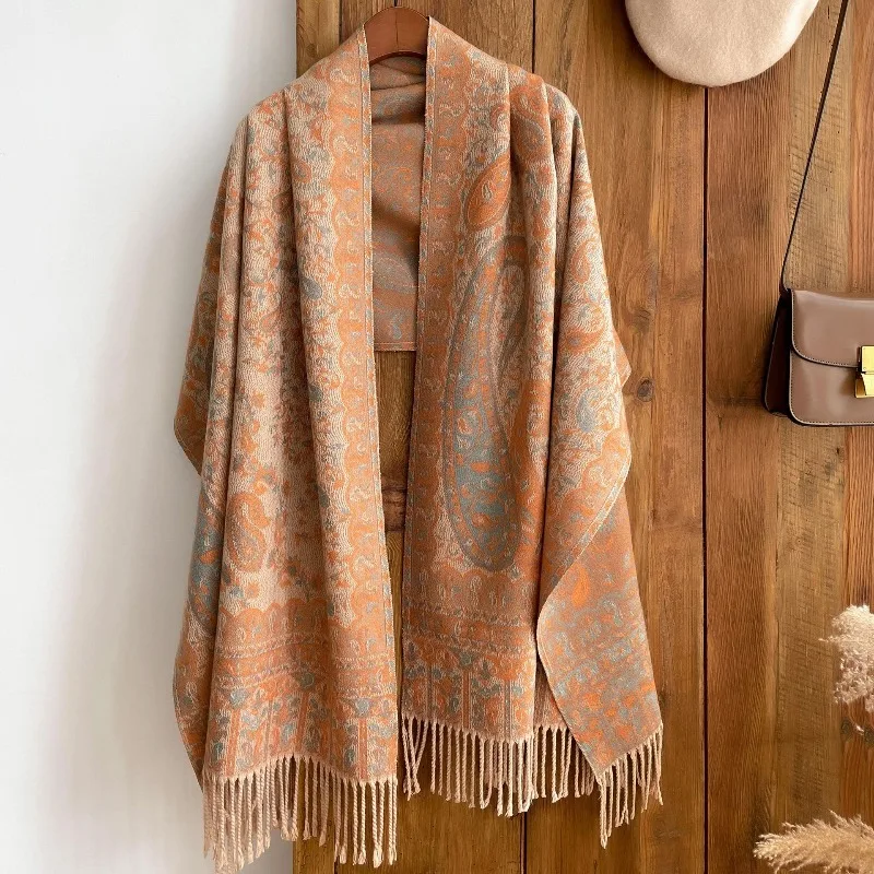 

Bohemian style shawl ethnic retro cloak prairie outfit outerwear jacquard paisley scarf