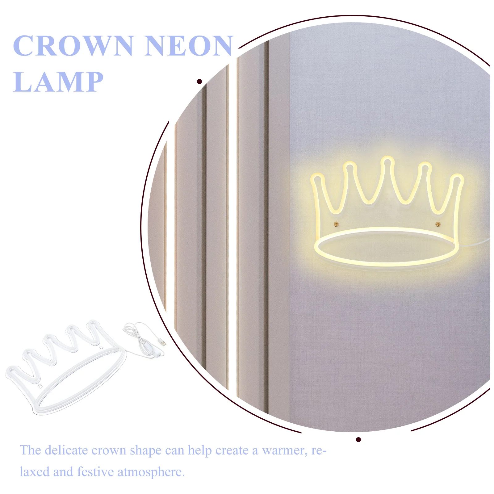 

Crown Neon Sign Plastic Night Light Bedside Lamp USB Powered for Bedroom Living Room Neon Lamp Decor Night Light Decor