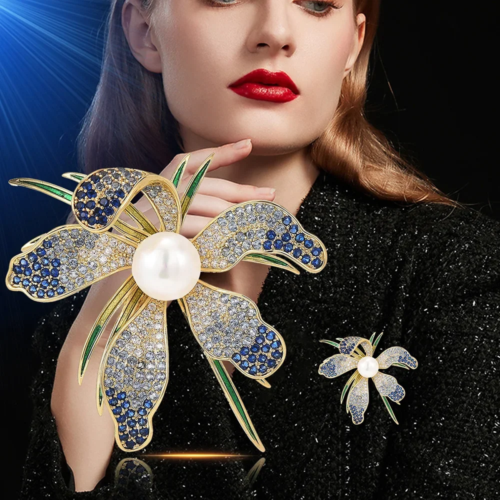 

Shiny orchid Brooch for Women luxury Zircon Inlaid Flower Pearl Brooches Pin Jewelry wedding bridesmaid Accessories corsage gift