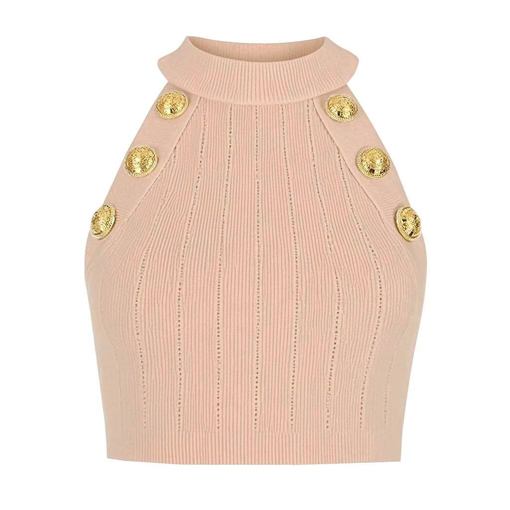 

Summer New Fashionable Style Commuter Women's Hanging Neck Sleeveless Vest Bottom Top Short Knitted Off Shoulder Strap Tank Top