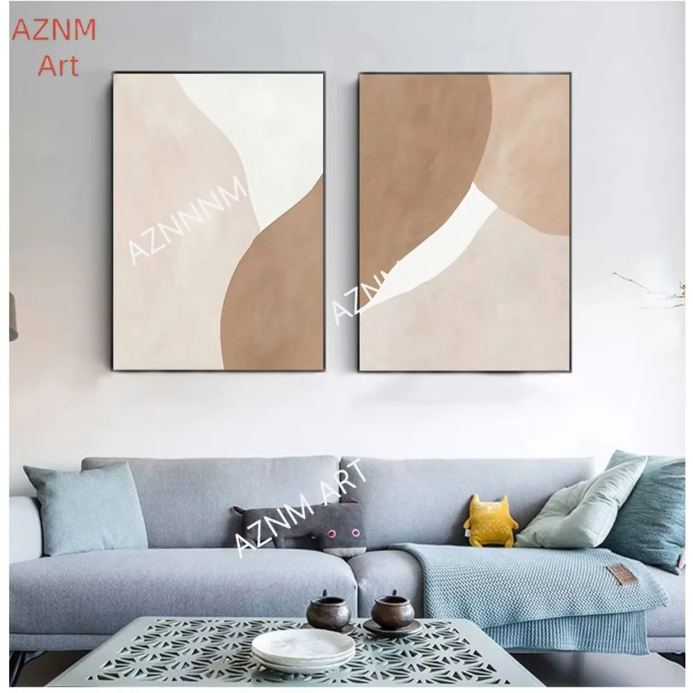 1/2 Stück moderne beige braune abstrakte geometrische Leinwandmalerei Wandkunstdrucke Poster für Galerie Wohnzimmer Inneneinrichtung Heimdekoration