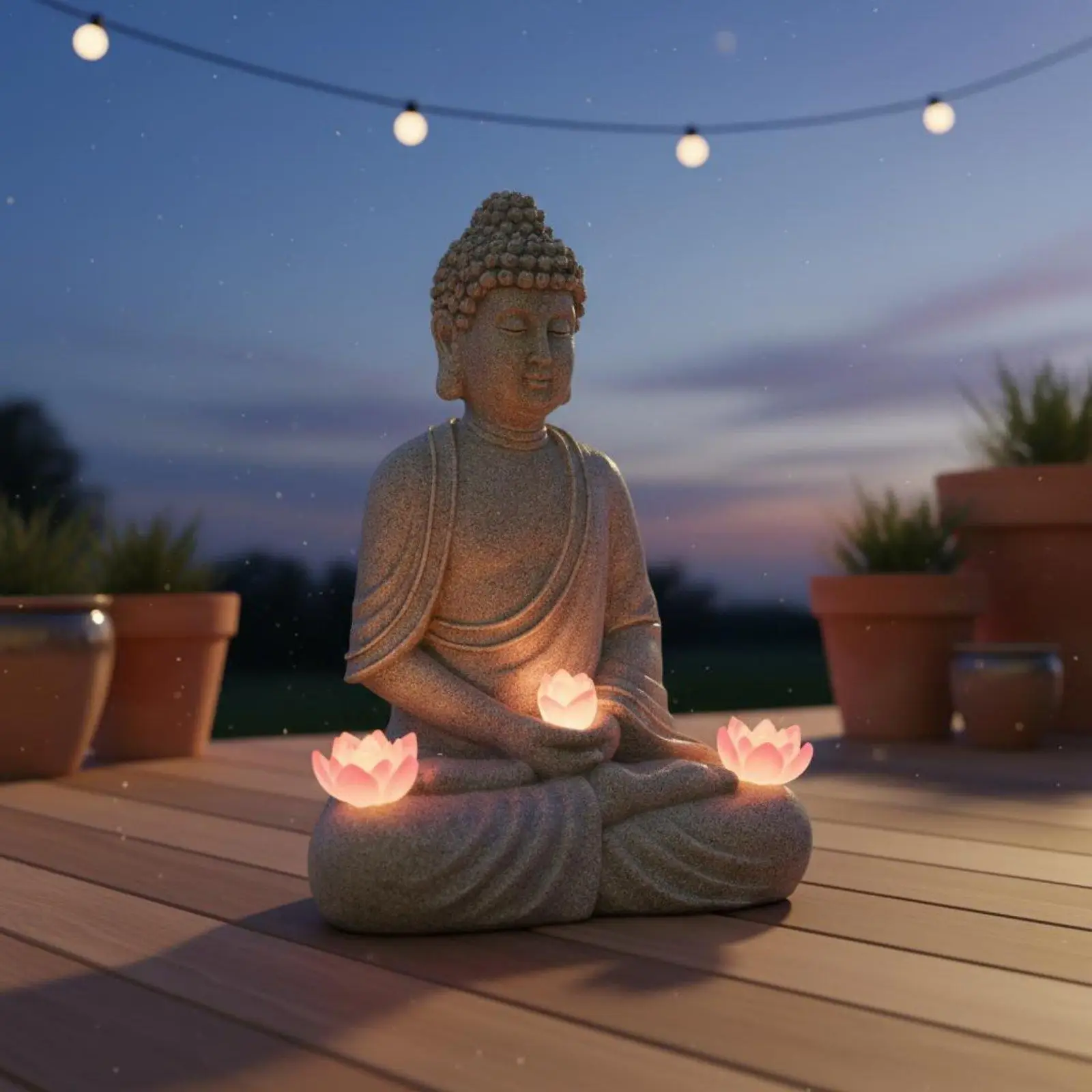 Meditating Buddha Resin Statue Lamp Solar Garden Figure Outdoor Decoration for Quiet Relaxation Space