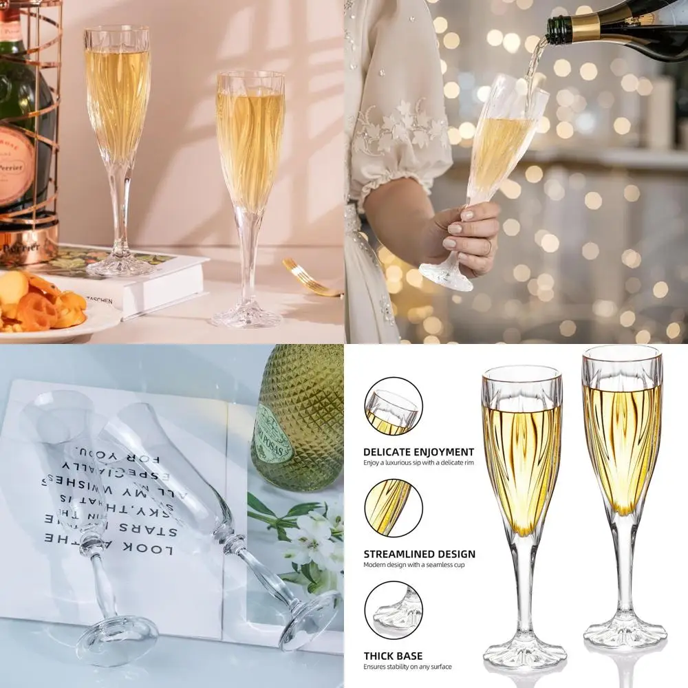 

Пара бокалов для шампанского из прозрачного хрусталя объемом 6,3 унции с длинными ножками, идеально подходят для торжеств и особых случаев.