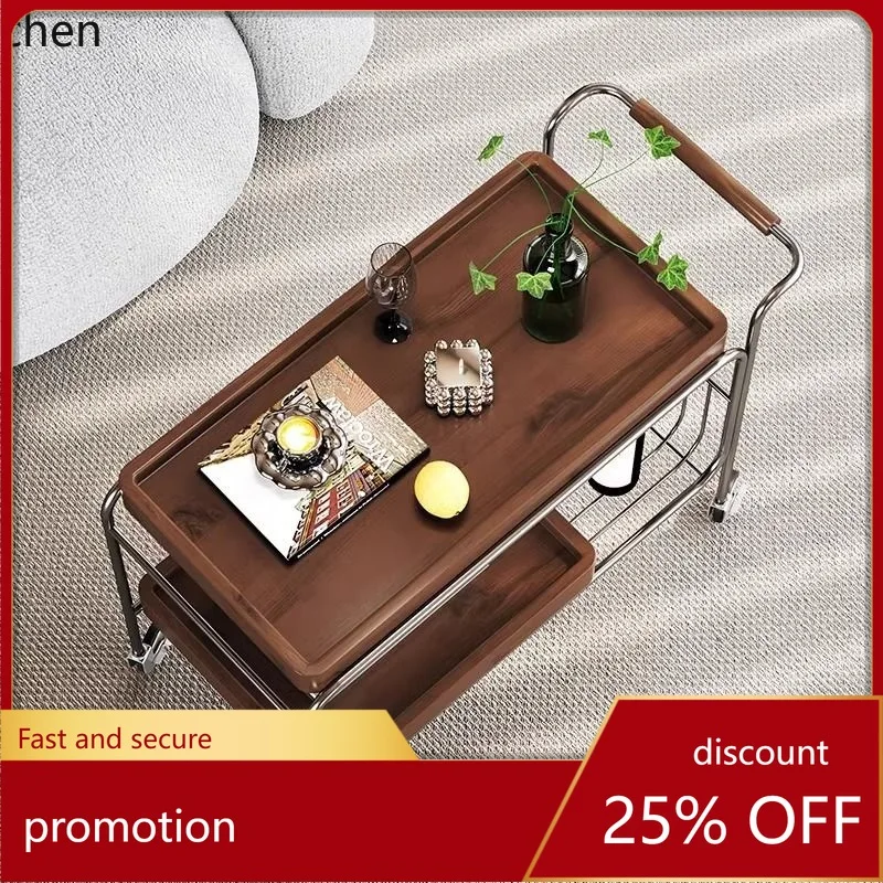 ZML Mobile Side Table with Wheels, Creative Small Coffee Table, Vintage Solid Wood Sofa Side Table for Home Use