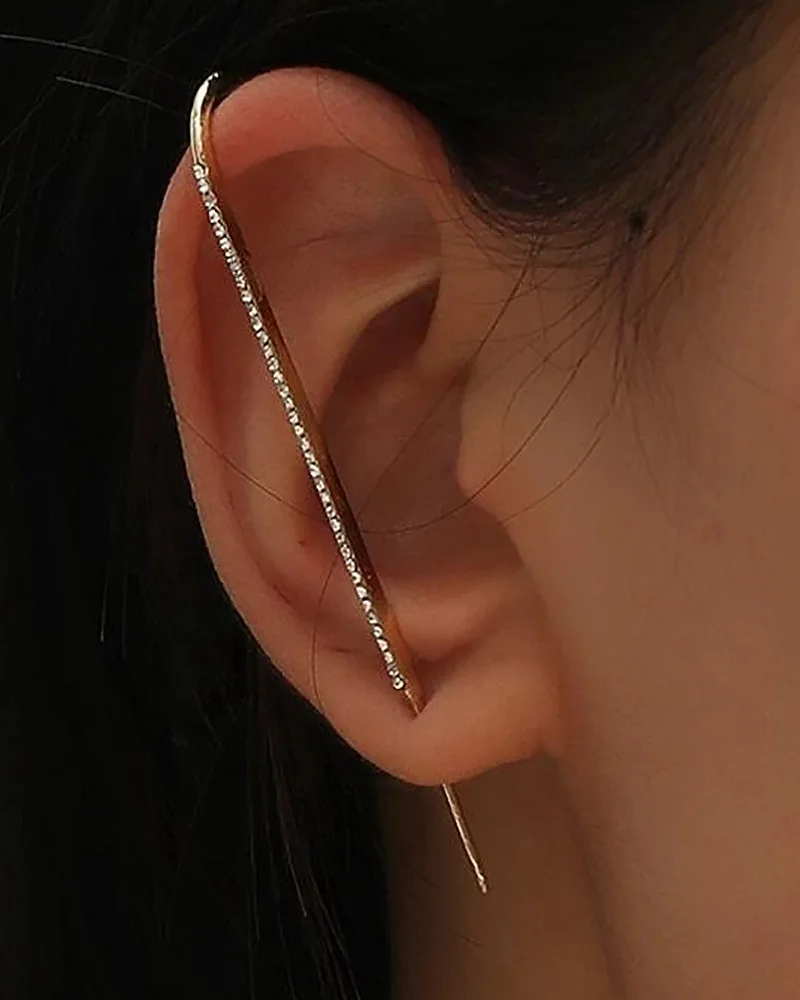 Trend Punk Needle Earrings  For Women Simple Zircon Ear Hooks Piercing Earring  Lightning Ear Cuff Climber Jewelry Gifts