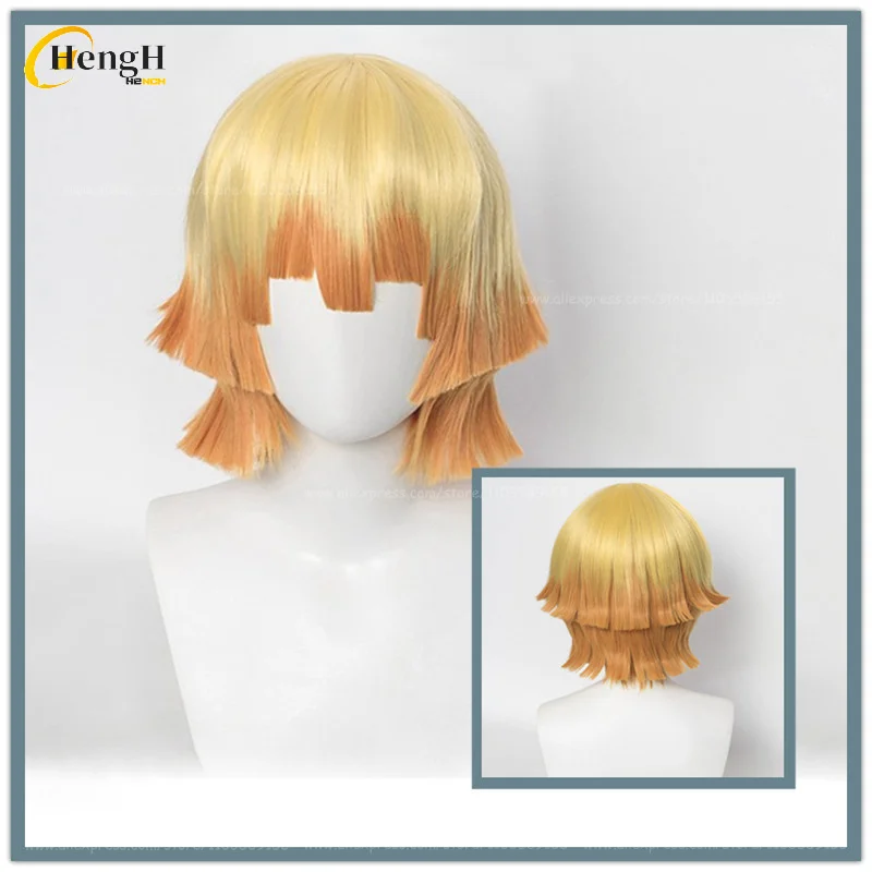 

Anime Agatsuma Zenitsu Synthetic Hair Unisex 40cm Golden Orange Gradient Cosplay Wig Heat Resistant Hair Party Wigs + A Wig Cap
