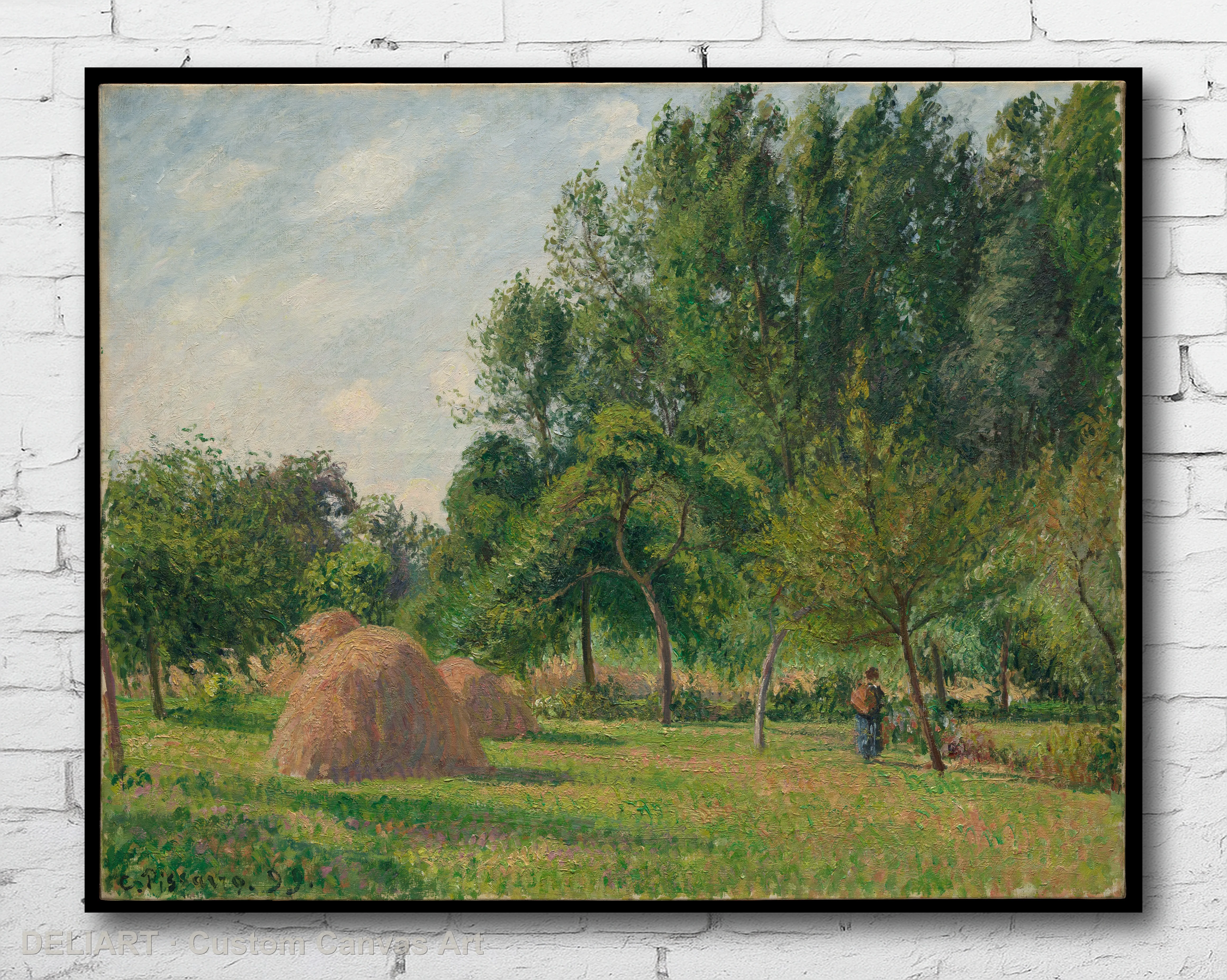 Haystacks, Morning, Eragny by Camille Pissarro- Impressionist Fine Art Canvas Wall Art Poster Print