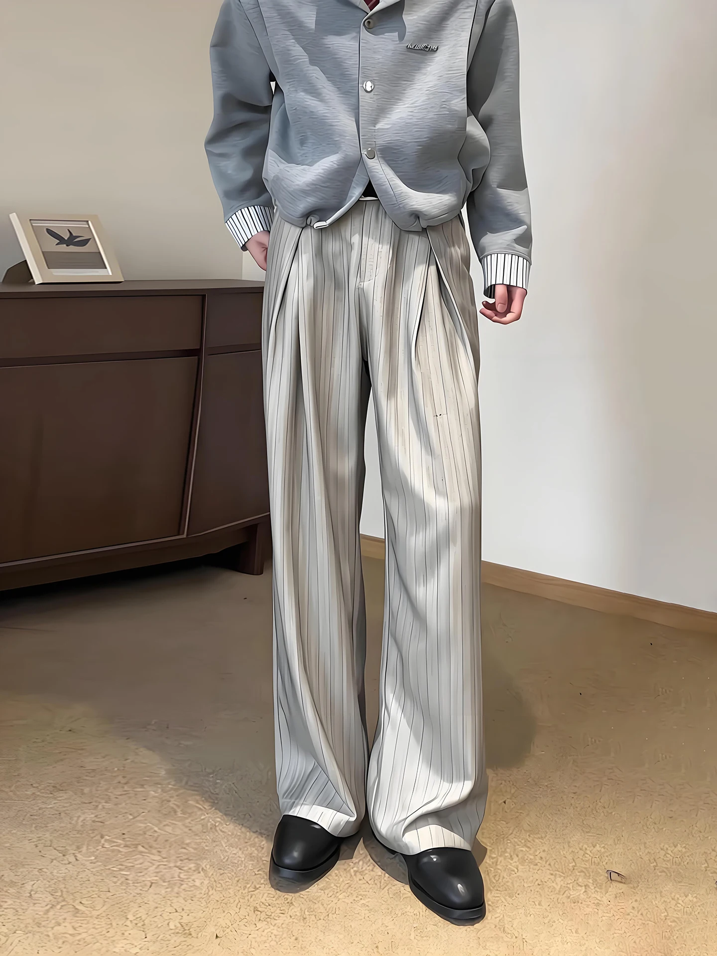 

Мужские повседневные брюки А-силуэта с широкими штанинами, прямого кроя, свободные, струящиеся, с узором «пшеничный колос», молодежные, дышащие, весенние