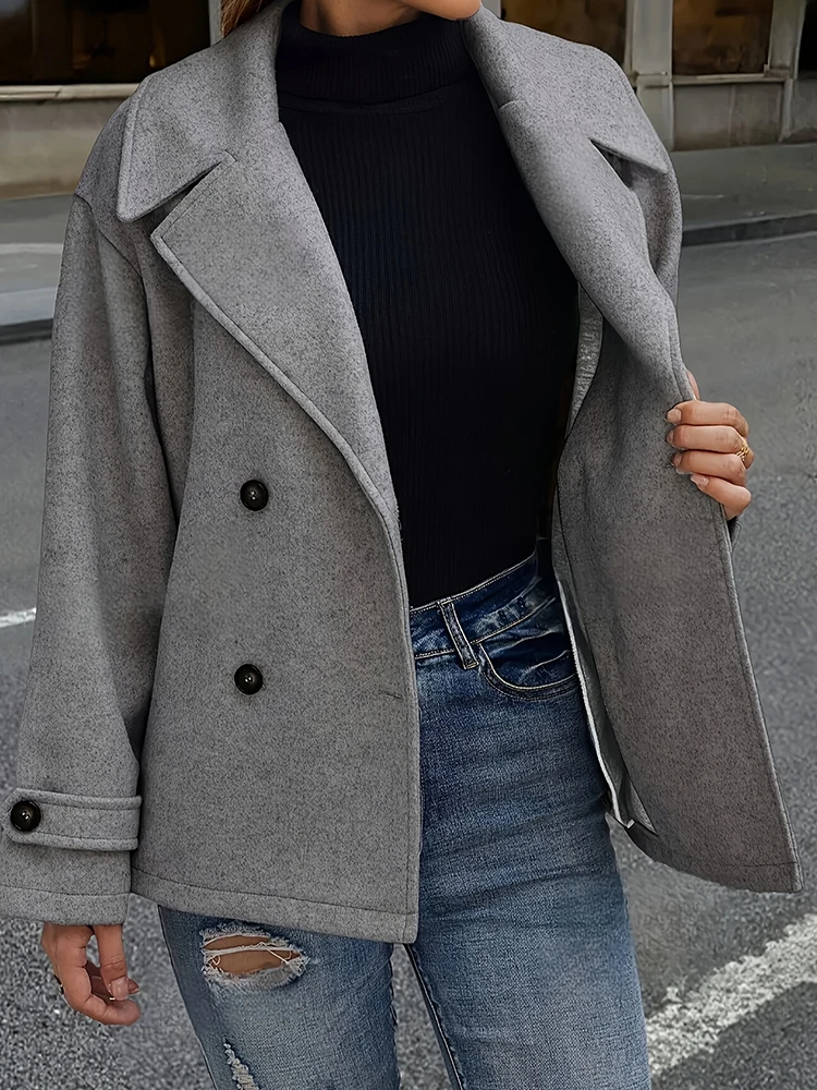 Abrigos de lana lisos con estilo para mujer, chaqueta con cuello grande, ropa de mujer, trajes de abrigo para mujer, novedad en prendas de vestir exteriores