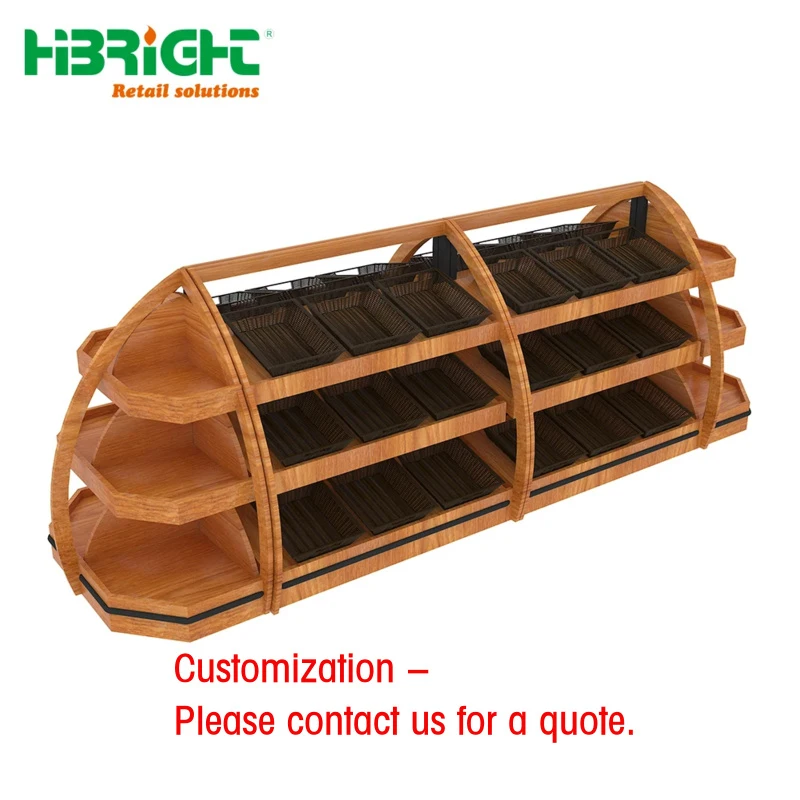 custom.Highbright Hot Selling Wood Customized Supermarket Wheel Vegetable Display Stand Rack