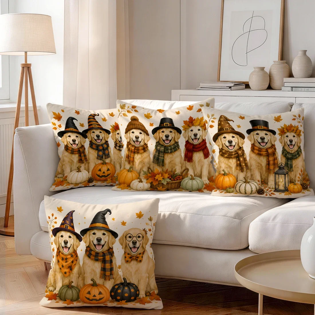 Halloween Costume Retriever Puppy Cushions Pillowcase Polyester Cushion Cover Throw Pillow Pillowcover Home Car Sofa Decor
