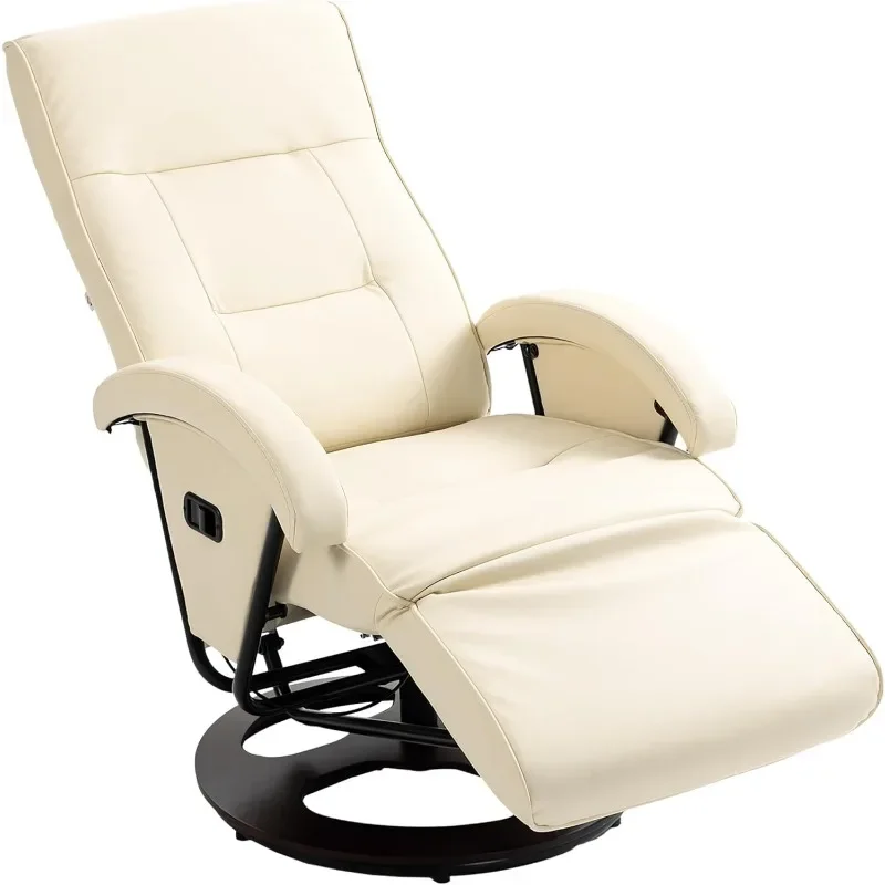 PU Recliner with Footrest, Lounge Chair 135° Adjustable Backrest, Swivel Wood Base, Padded Seat & Armrests, Beige