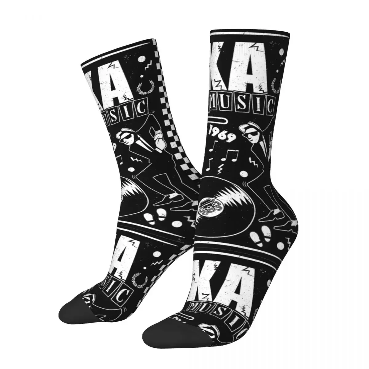 Men Women Vintage 2 Tone Punk Rock Ska Music Socks Casual Two Tone Ska-rock Check Pattern Socks Novelty Merch Middle Tube Socks