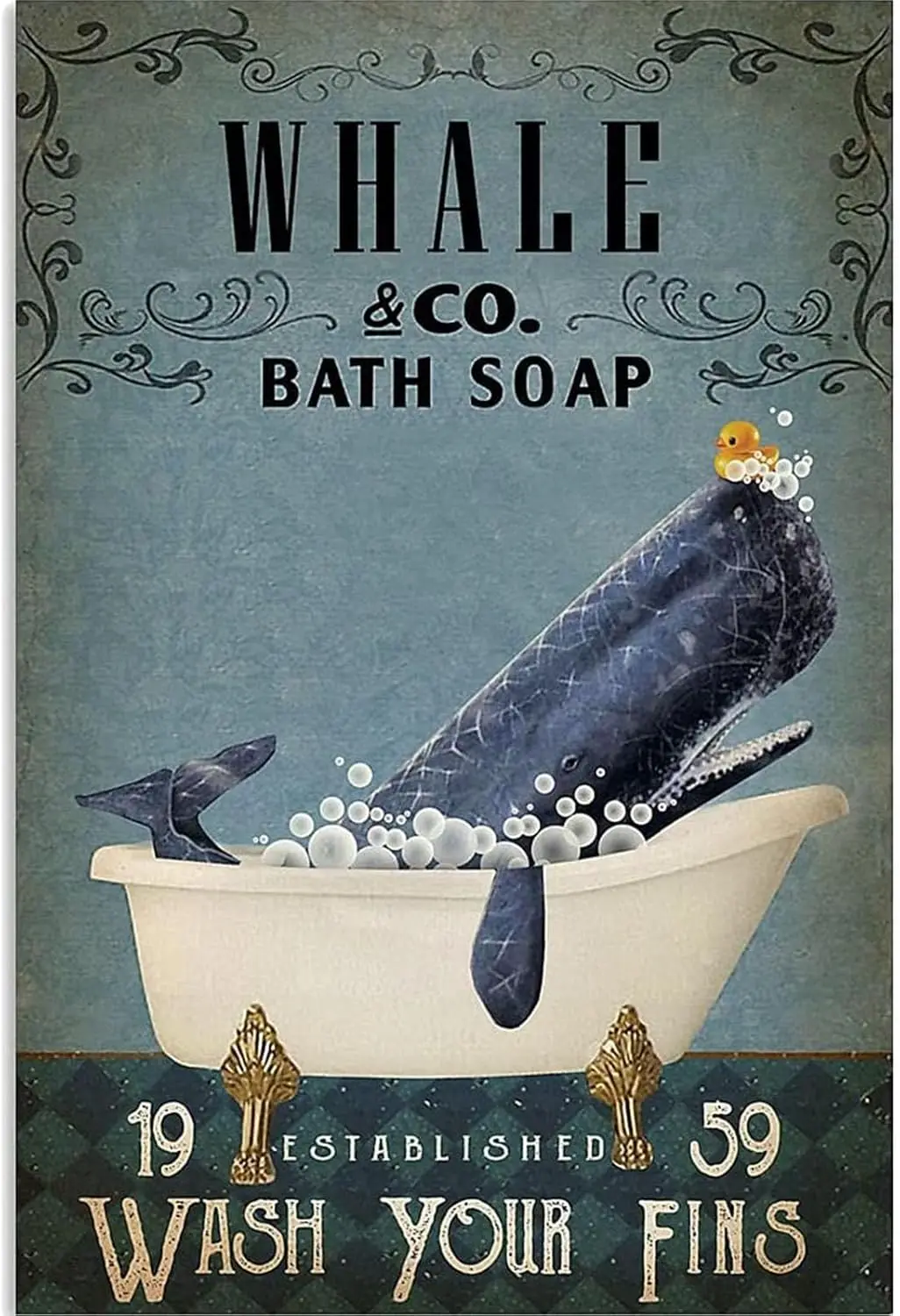 Bathroom Whale Retro Metal Tin Sign Whale Bath Soap Bubble Poster Vintage Toilet Home Wall Decoration 8x12 Inches sign sign sign