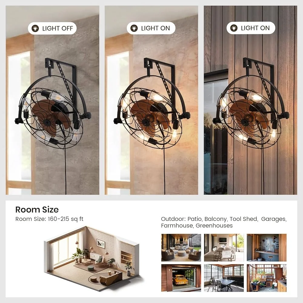 20인치 벽걸이형 팬(조명 포함) 6단계 원격 제어 타이머 케이지 팬 실내 실외 사용