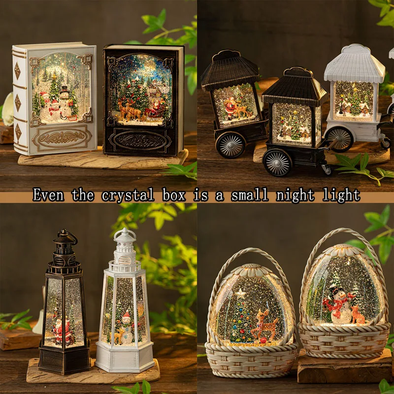 Christmas decoration, drifting snow, music box, retro music box, ornament, wind lamp, book gift, crystal ball style