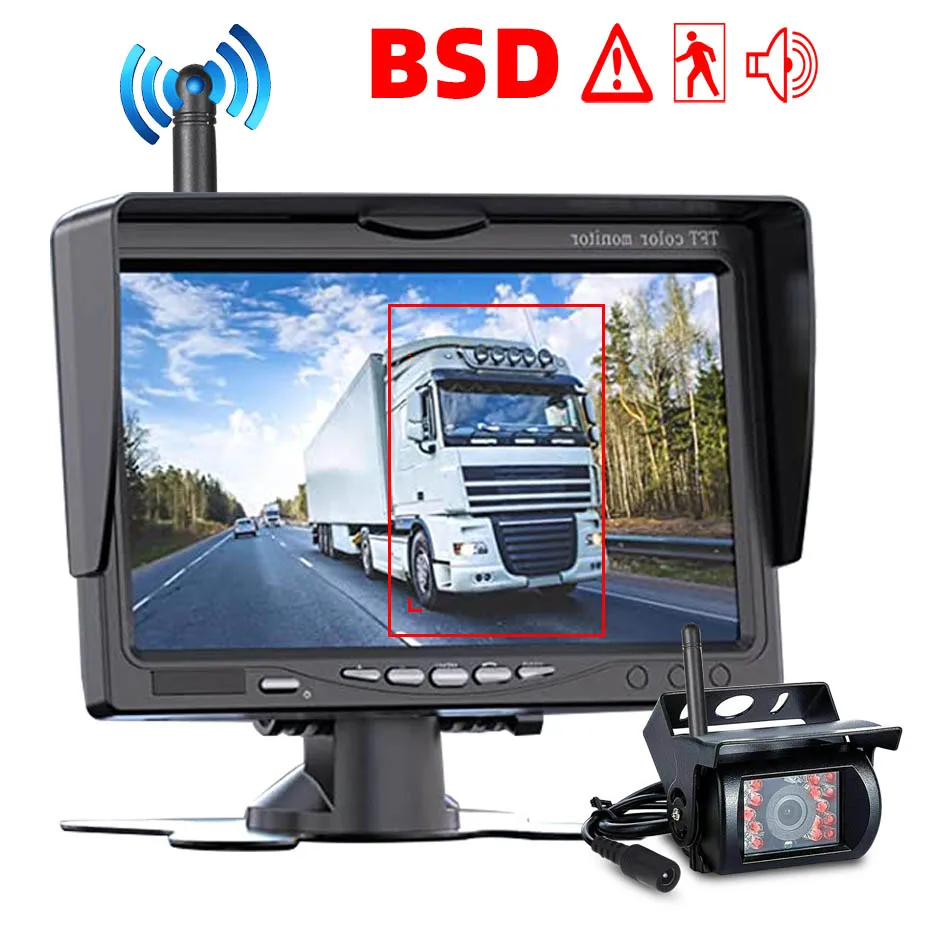 QXNY HD Wireless Backup Camera Rear View Cam BSD 7 Inch Monitor AHD1080P for Truck Bus RV Camper Trailer Excavator PickupTrailer