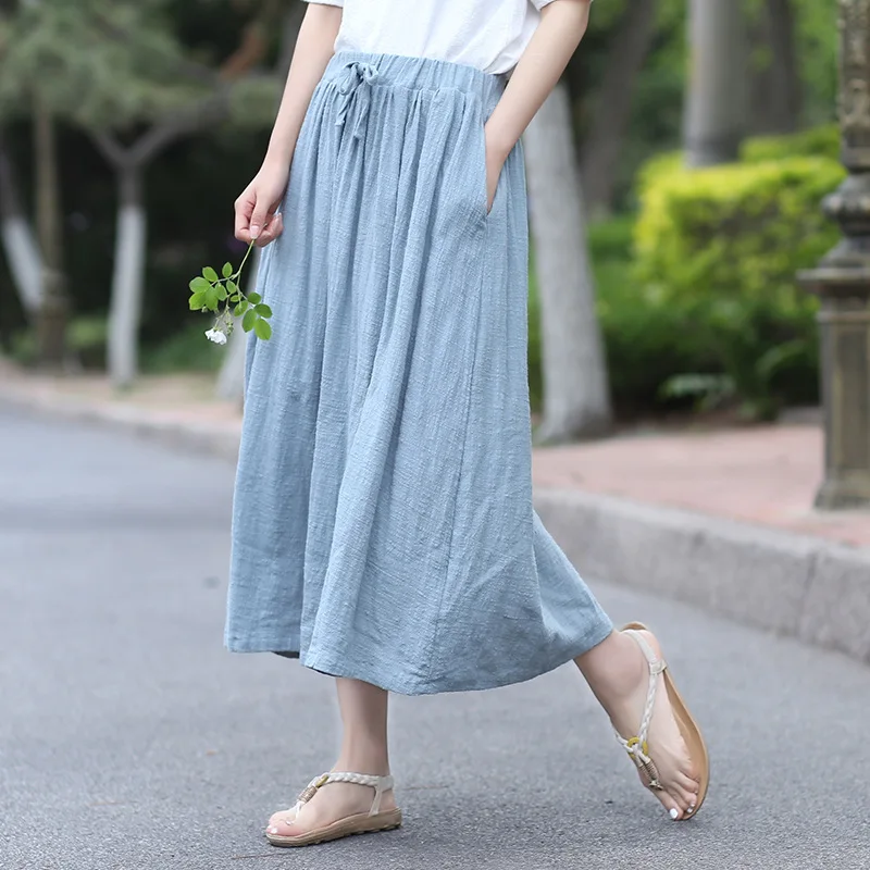 

Spring Autumn Bamboo Cotton Half Skirt Women's Simple Style Cotton Linen Skirt Yang Jing Brand Gauze Skirt for Middle-Aged Women