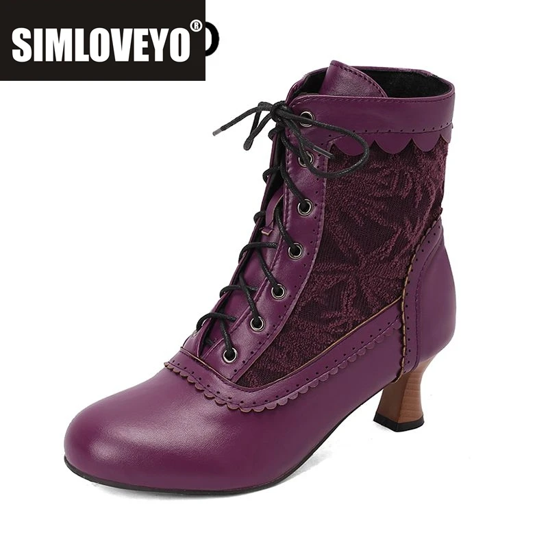 

SIMLOVEYO Элегантные женские ботильоны с круглым носком, необычные каблуки 5,5 см, на шнуровке, большие размеры 46, 47, 49 50, Retro Office Lady Bota