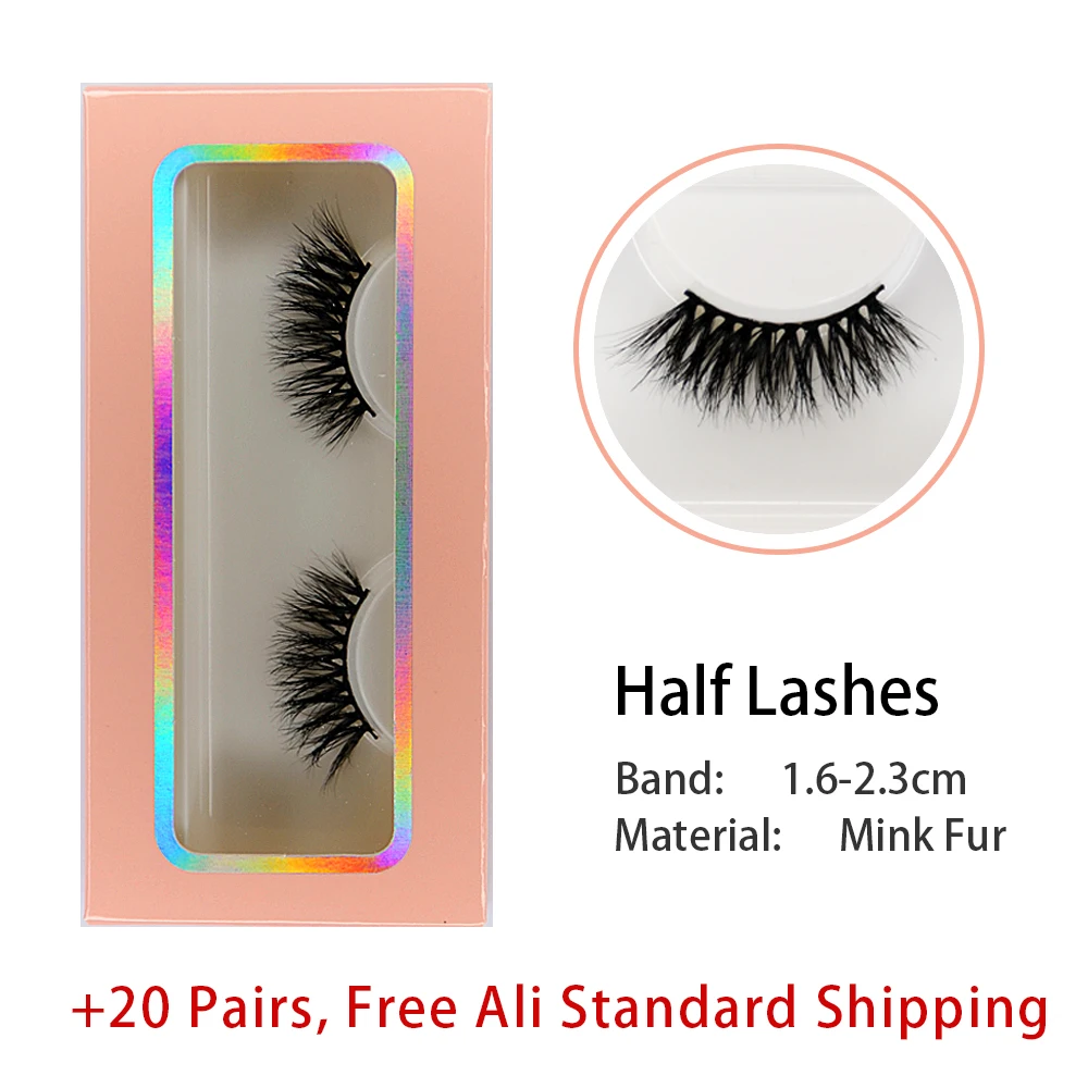 Dropshipping 3D Natural Short Half Mink Fur Makeup Lashes Eyelashes Extenstion  With Free Package Boxes