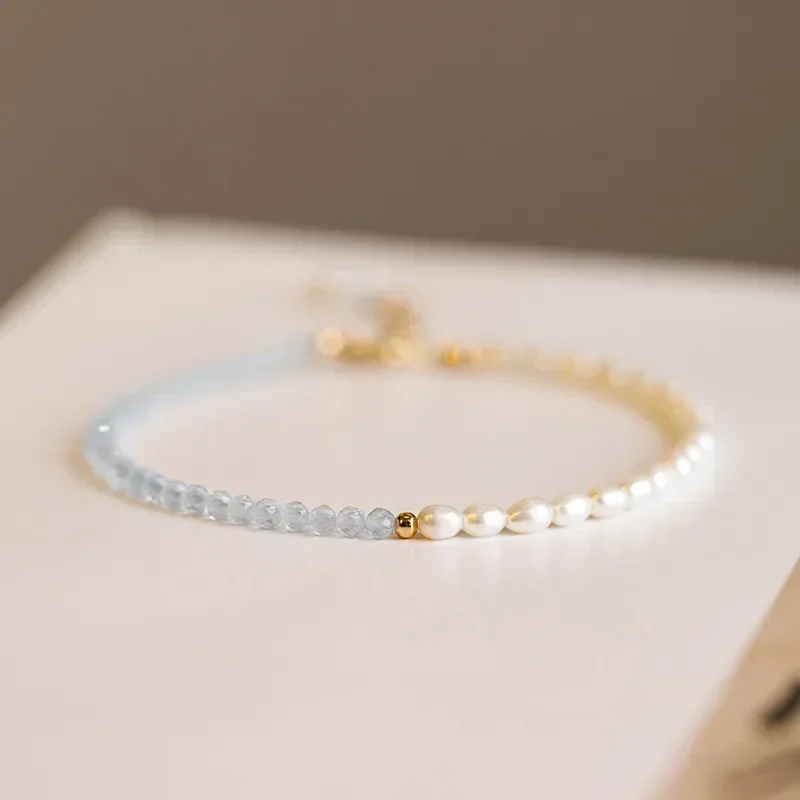 

Trendy Super Thin 2mm Light Sky Blue Natural Aquamarine Freshwater Pearls Beads Beaded Bracelets for Women Fine Jewelry