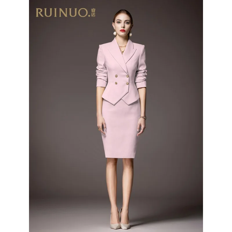 Women's Fashion Clothing Slim Elegant OL Double Breasted Suit Dress Female Work Clothes Professional Wear Faux 2 Piece Set New