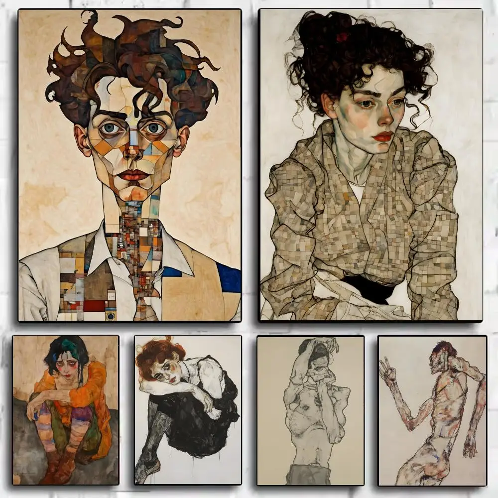 Art E-Egon Schiele Poster Framed Canvas Wall Art Print for Office Dining Room Bathroom Wall Decor