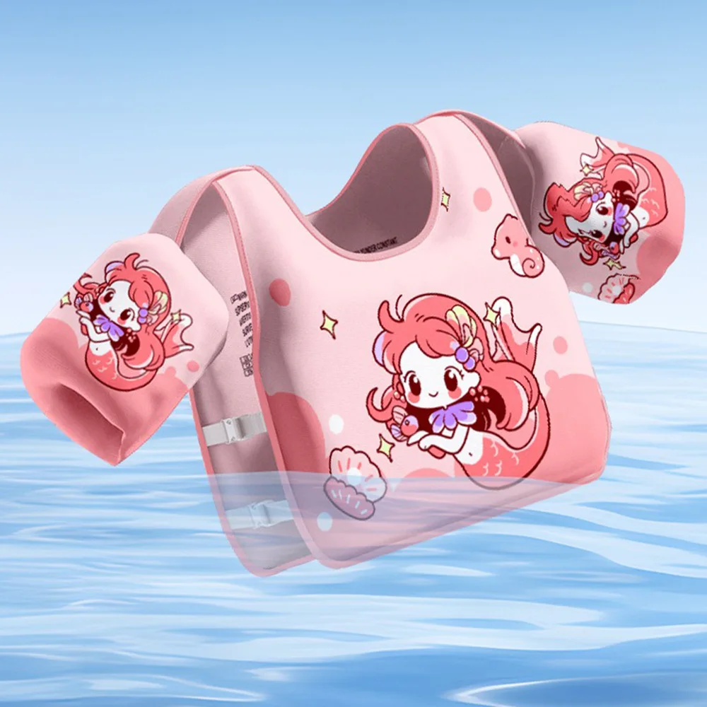 Non-Inflatable Adjustable Kids Float Vest with Arm Floats for Swimming Training Beginner Buoyancy Suit Boys Girls Toddler Pool