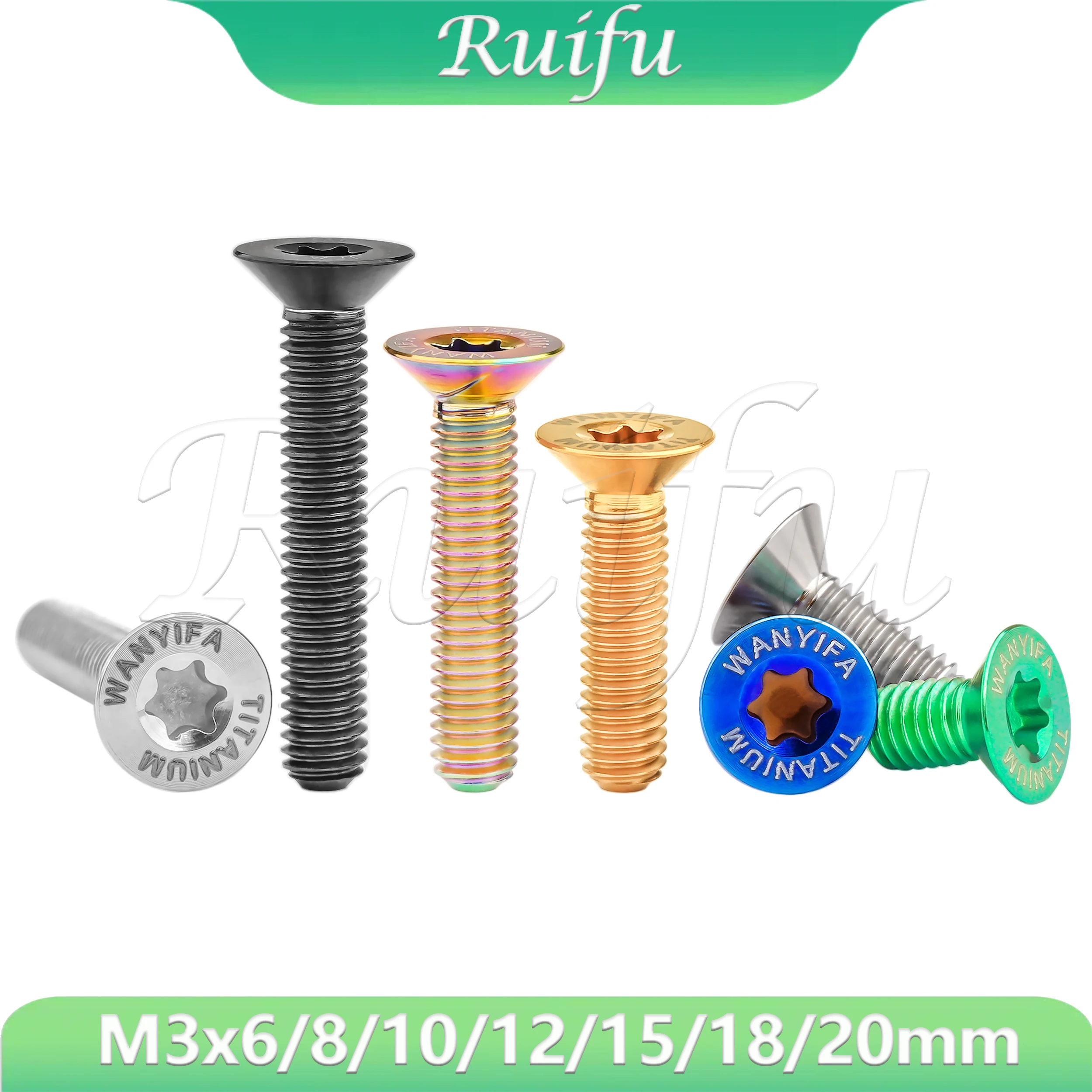 

Ruifu Titanium Bolt M3x6/8/10/12/15/18/20mm Countersunk Torx Head Screw Fastener for Bicycle