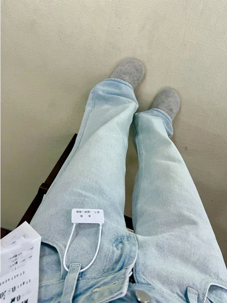 Y2K Jeans Women Light Blue Low Waist Wide Leg Pants Spring Autumn New 2026 Vintage Streetwear Loose Straight Trousers 3