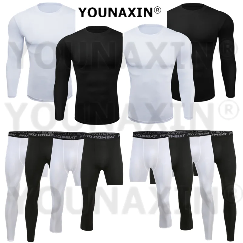 Men Base Layer 3/4 Cropped Leg Leggings One Arm Sleeve T-shirts Exercise Running Tight Sports Basketball Yoga Fitness Pants