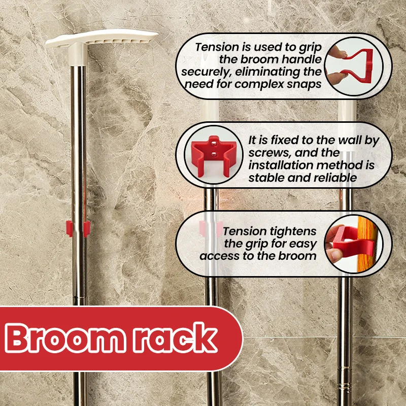 2025 new broom rack easy to install home interior broom mop placement rack plastic tool