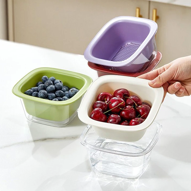 Double Vegetable And Fruit Drainage Basket Household Food Washing Basin Fruit And Vegetable Containers Kitchen Gadgets