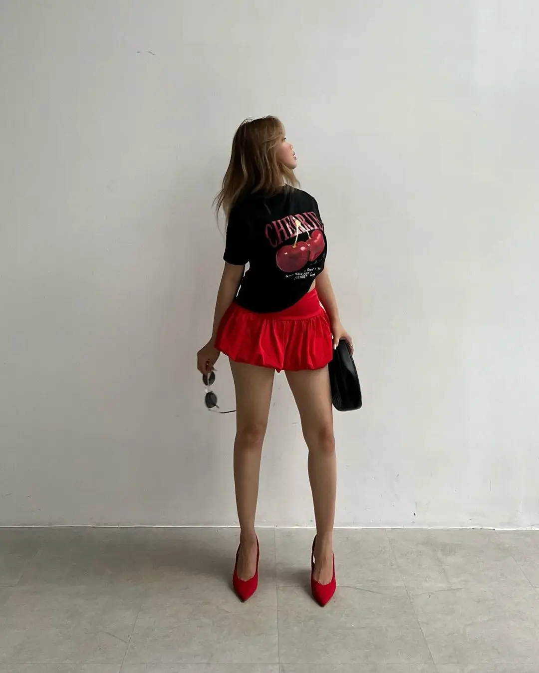 Y2k Style Skirt Sets Cherry Graphic T Shirts Two Piece Sets Womens Outifits Harajuku Simple Trendy Casual Streetwear