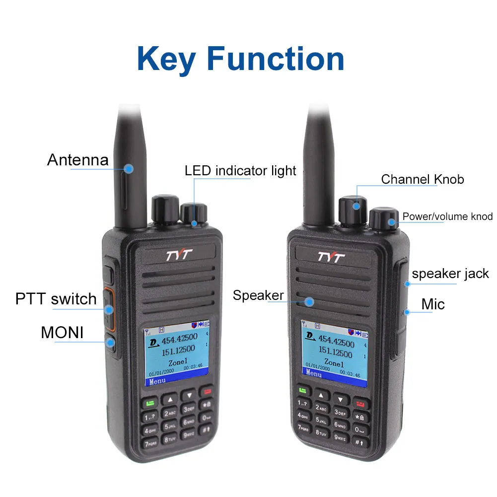 TYT MD-UV380 Dual Band 136-174Mhz & 400-480MHz Walkie Talkie DMR Digital Two Way Radio MD-380 Dual Time Slot Transceiver + USB