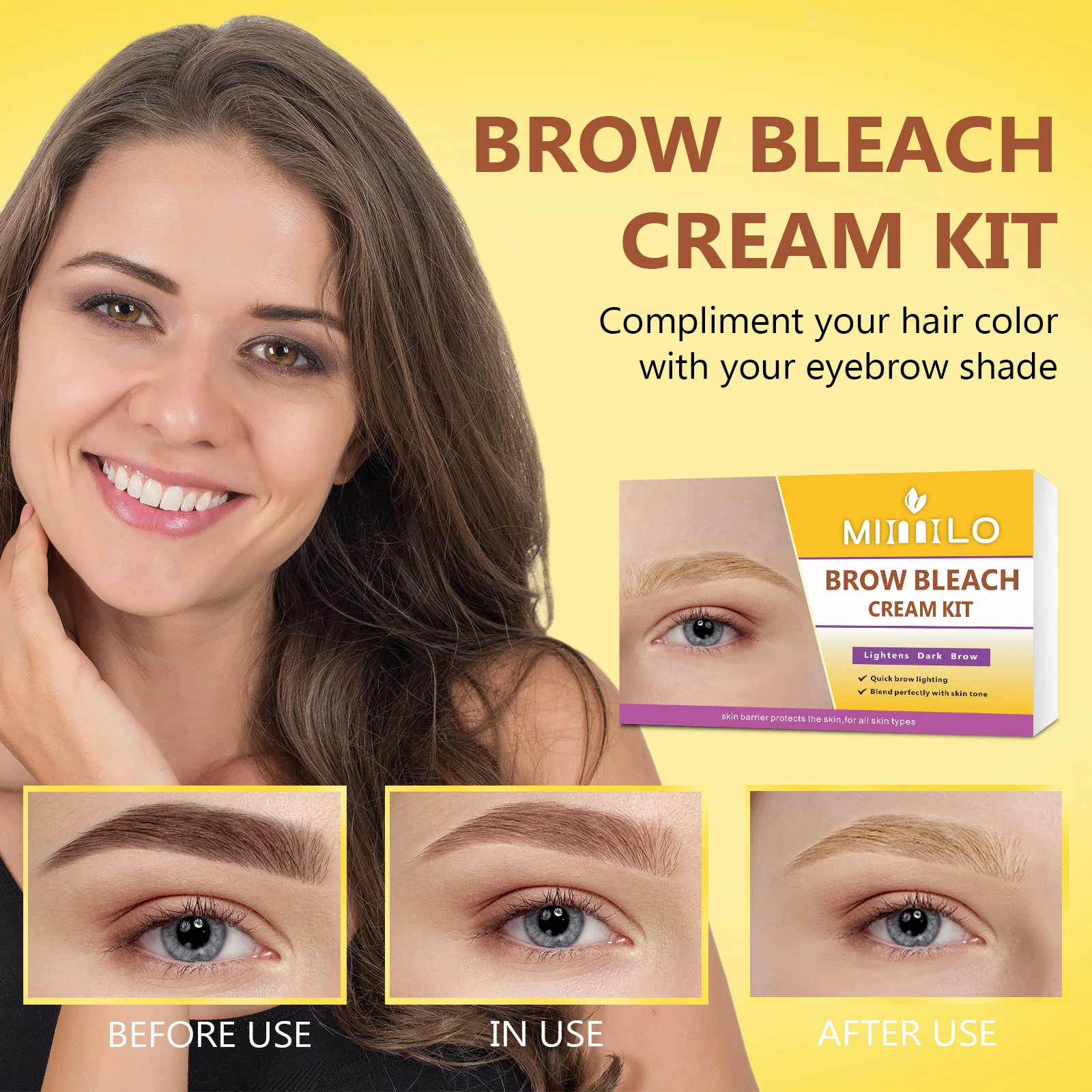 眉毛漂白キット、より良い眉毛の形とマッチングの服、優しい - 肌保護バリア付き、短いプロセス