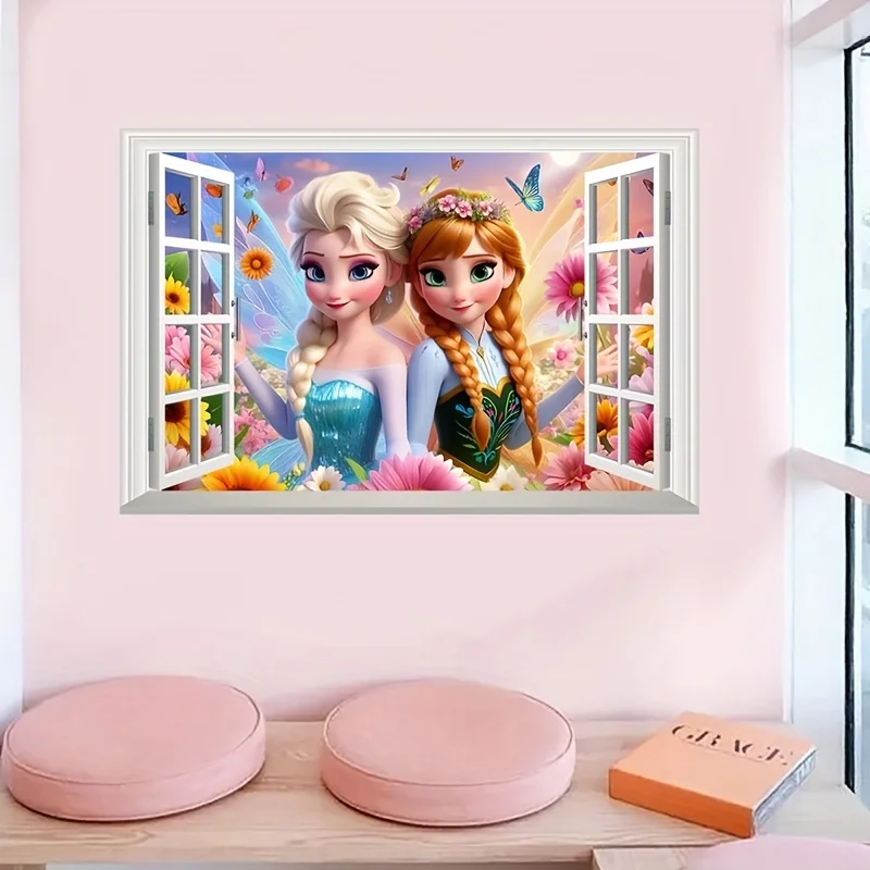 1 ملصق حائط على شكل قلعة الأميرة إلسا وآنا - تصميم نافذة سحرية، مثالي لغرف النوم وغرف المعيشة، مما يخلق مساحة مريحة وحالمة على شكل أميرة