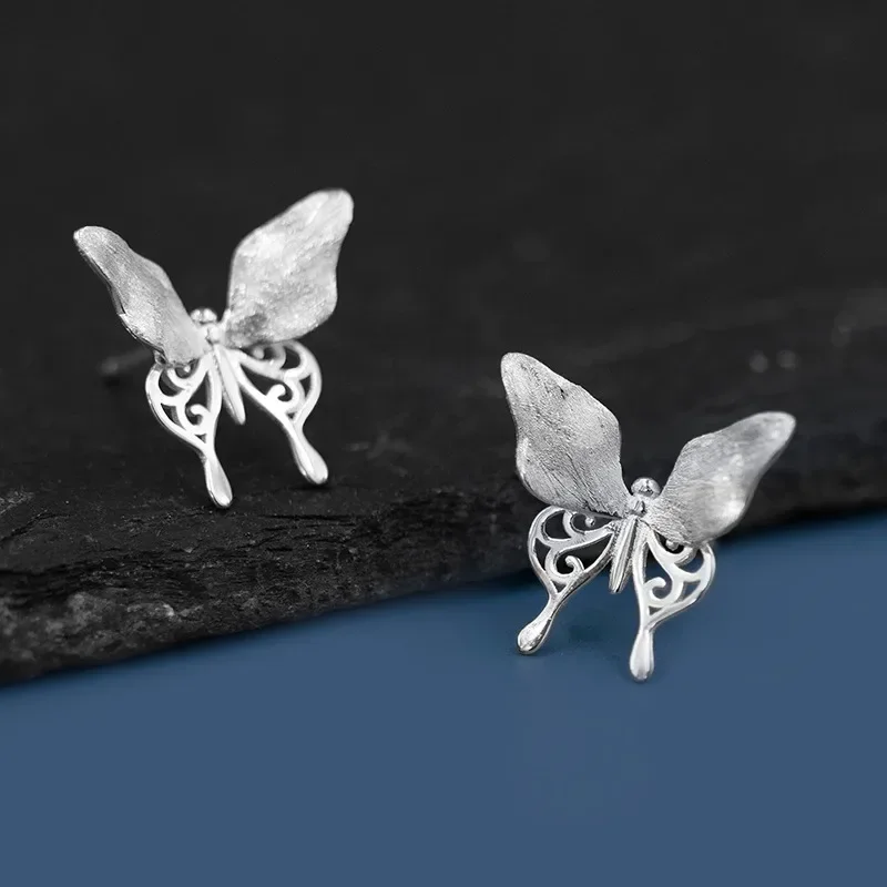 INATURE Whisper 925 Sterling Silver Fashion Jewelry Elegant Hollow Butterfly Stud Earrings for Women Gift Accessories