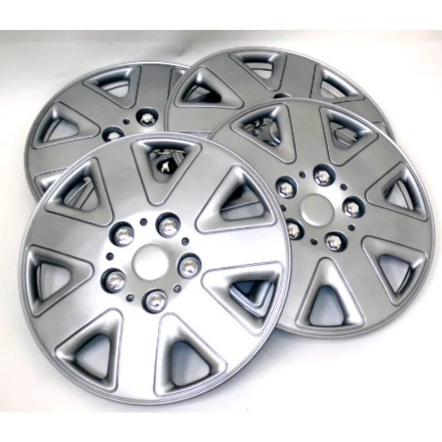 WC-16-1026-S - عبوة مكونة من 4 أغطية محاور - أغطية عجلات فضية معدنية مقاس 16 بوصة