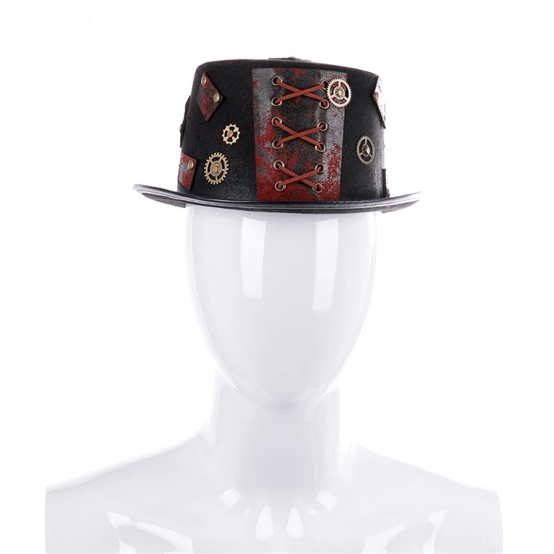 Victorian Steampunk Top Hat with Small Brim Gear Gothic Hat for Men Women N58F