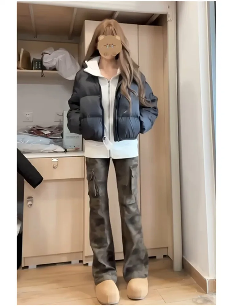 

Low Waist Bell Bottom Camouflage Workwear Jeans Women's Extended Length Slimming Long Trousers Winter Season Fashion